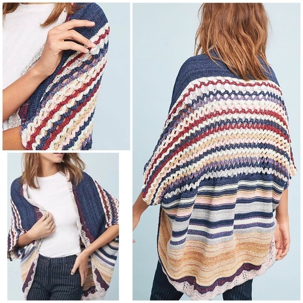 Moth Kearny Crocheted Colors Knit Open Cardigan XS​​​​​​